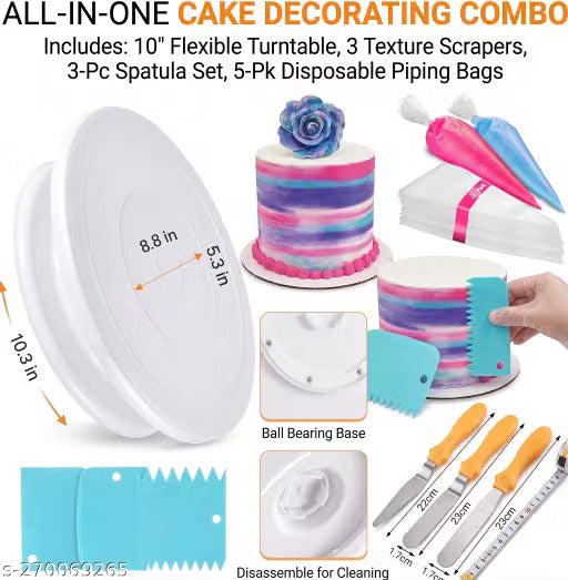 52-Piece Cake Decorating Kit with Rotating Turntable, Piping Bags & Icing Nozzles