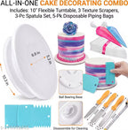 52-Piece Cake Decorating Kit with Rotating Turntable, Piping Bags & Icing Nozzles