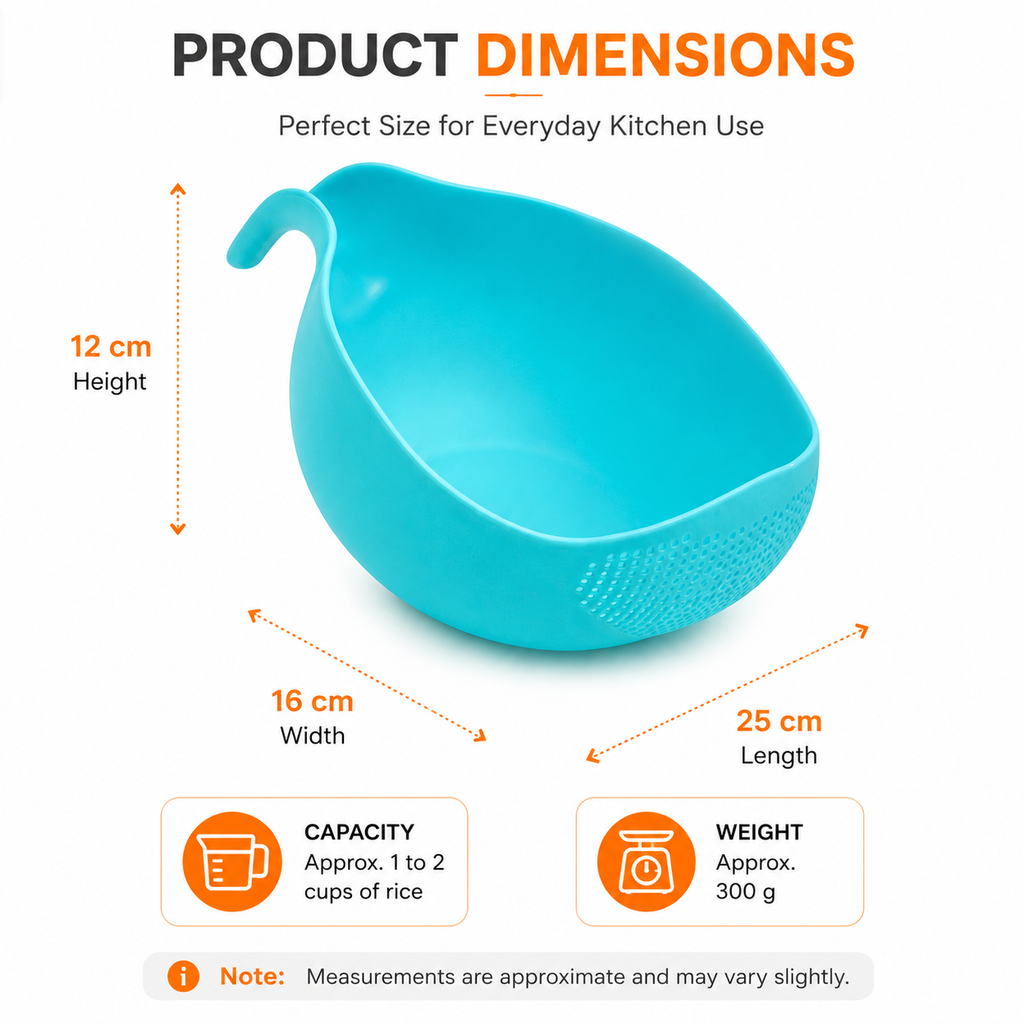 Rice Washing Bowl & Strainer | Multi-Purpose Fruit, Vegetable & Pasta Drain Basket