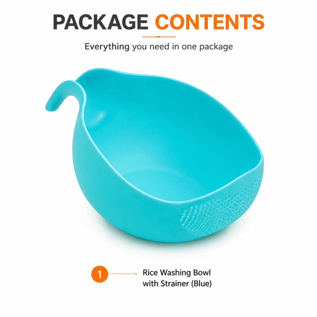 Rice Washing Bowl & Strainer | Multi-Purpose Fruit, Vegetable & Pasta Drain Basket