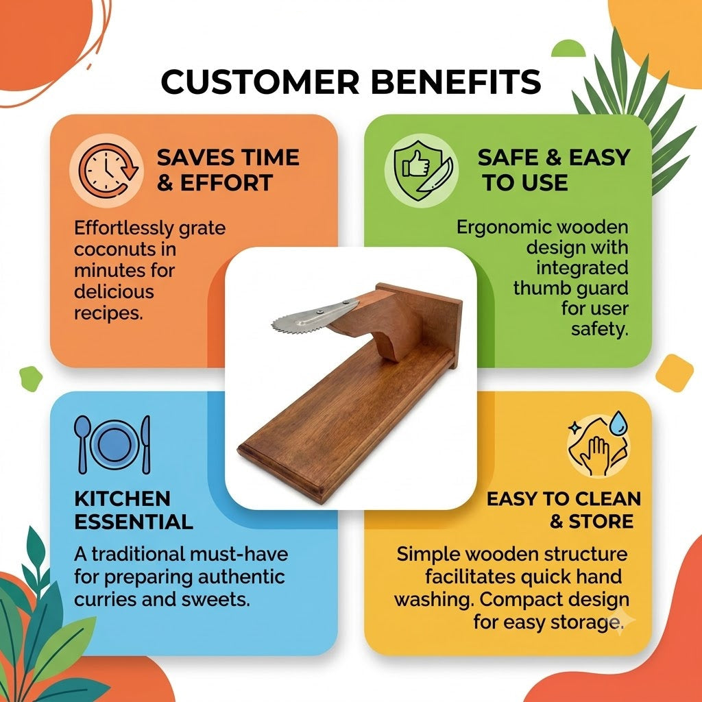Wooden Tabletop Coconut Scraper (Chirava) – Traditional Kitchen Grater