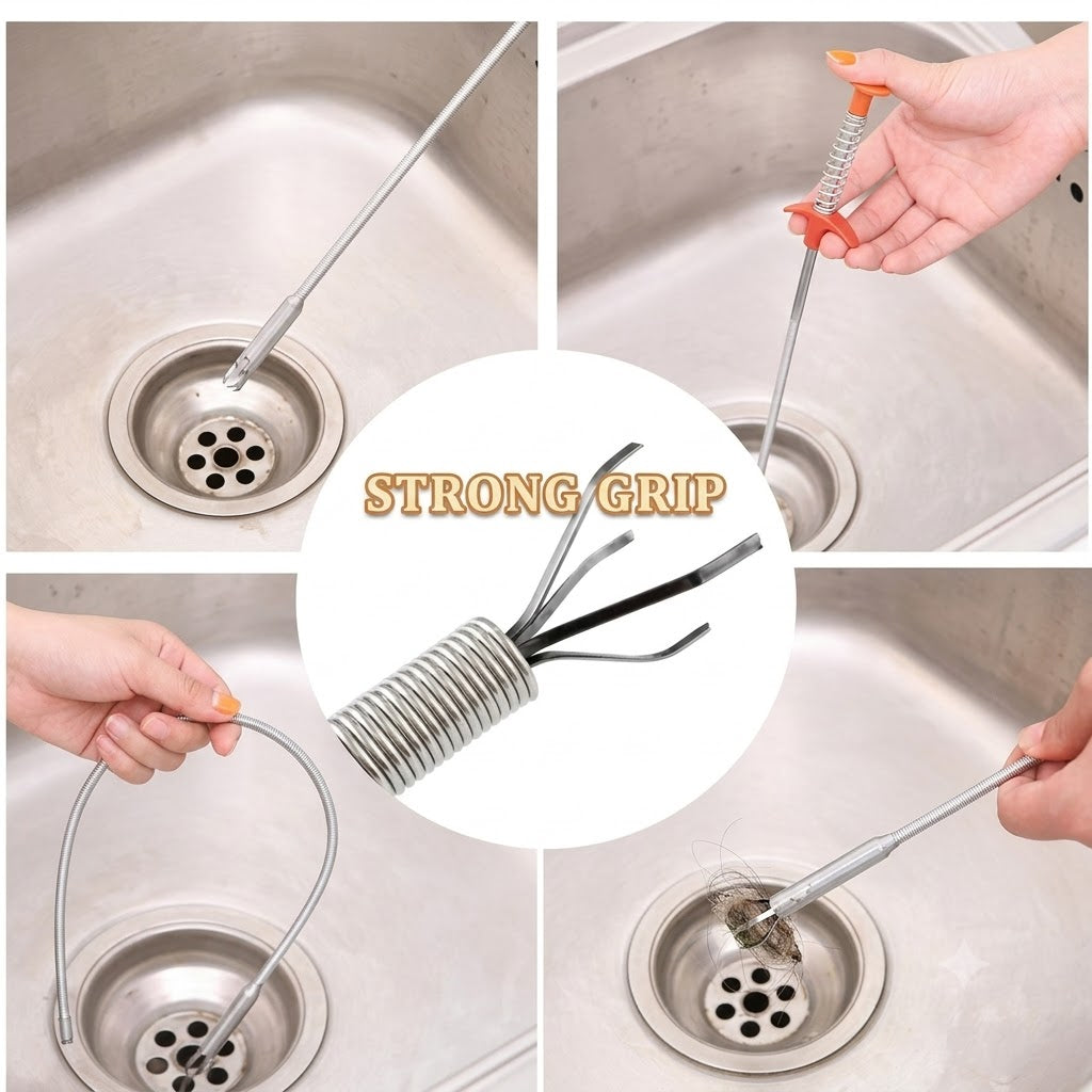 Stainless Steel Drain Cleaning Spring Stick – Hair Catcher & Pipe Clog Remover