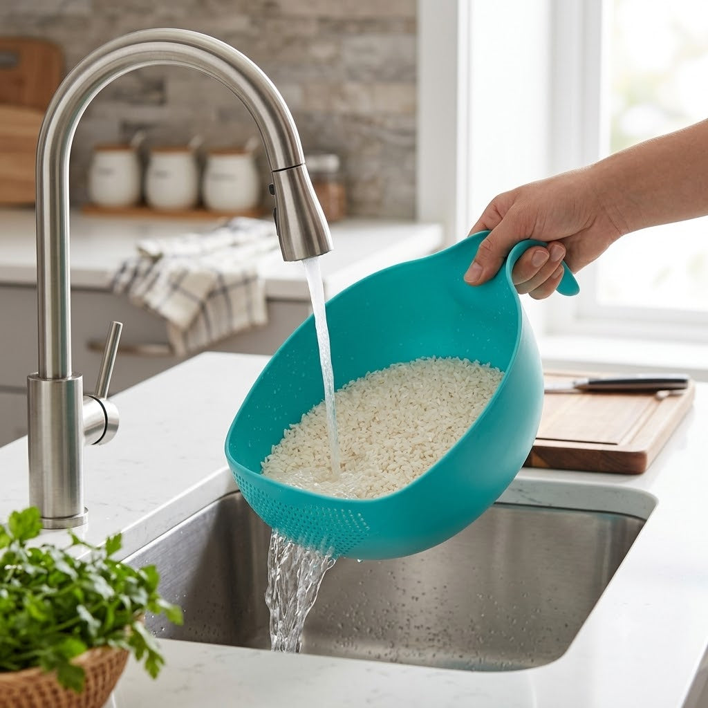 Rice Washing Bowl & Strainer | Multi-Purpose Fruit, Vegetable & Pasta Drain Basket