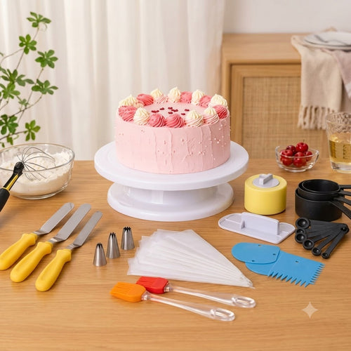52-Piece Cake Decorating Kit with Rotating Turntable, Piping Bags & Icing Nozzles