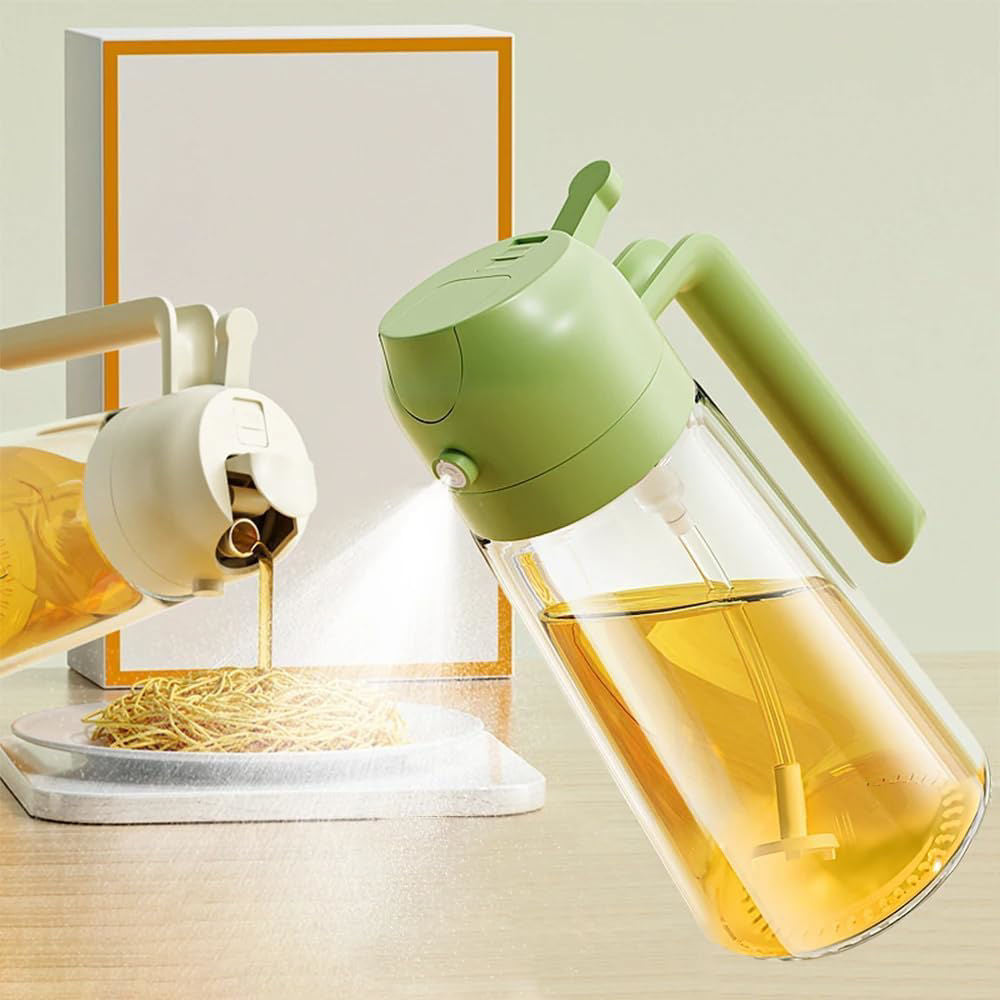 2-in-1 Oil Sprayer & Dispenser Bottle | Glass Olive Oil Spray Bottle for Air Fryer & Cooking