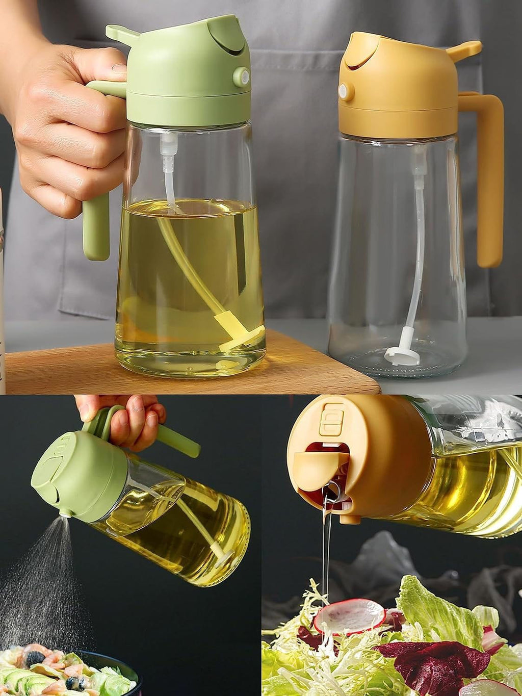 2-in-1 Oil Sprayer & Dispenser Bottle | Glass Olive Oil Spray Bottle for Air Fryer & Cooking