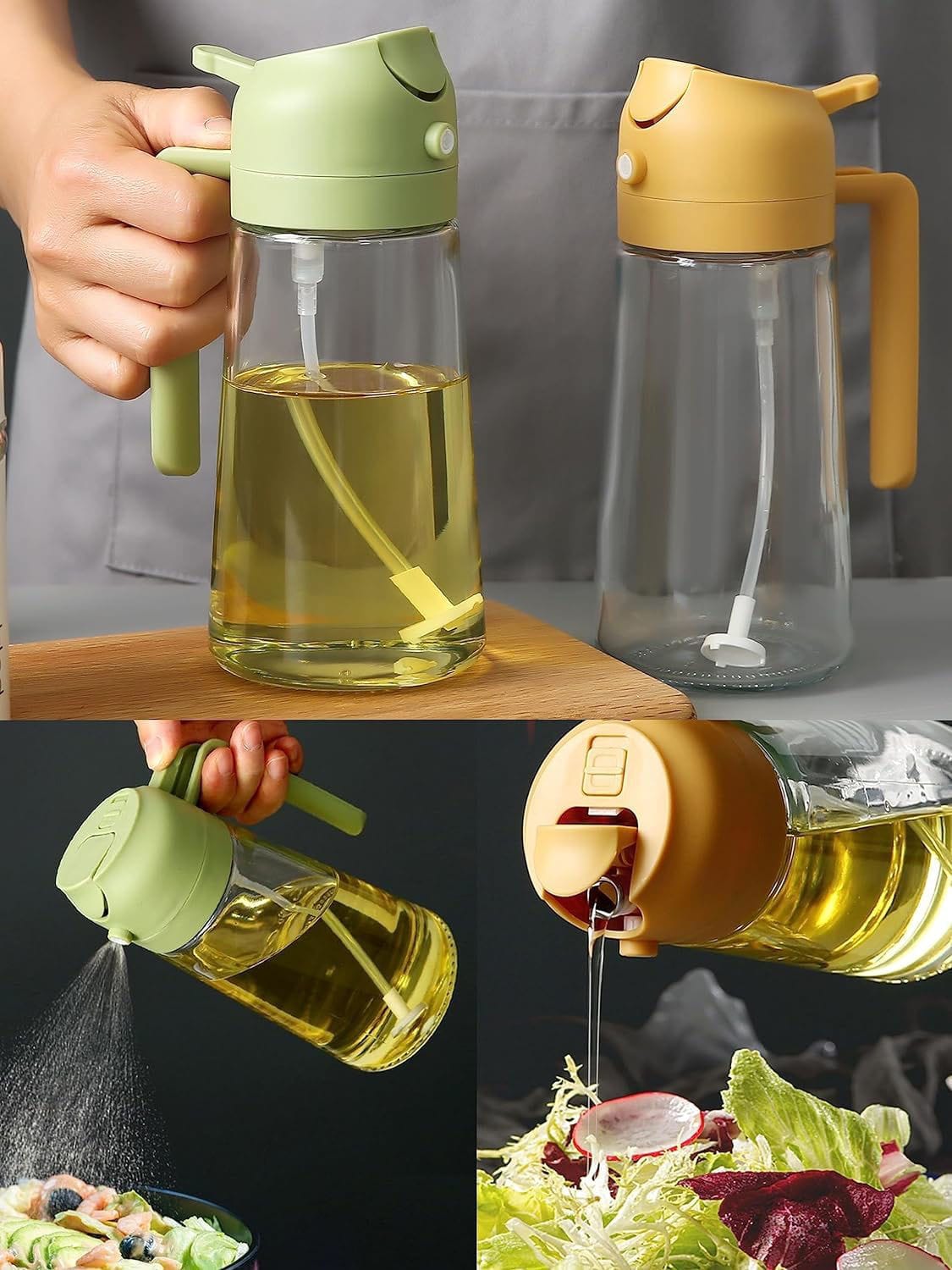 2-in-1 Oil Sprayer & Dispenser Bottle | Glass Olive Oil Spray Bottle for Air Fryer & Cooking
