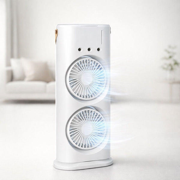 Portable Dual Fan Air Cooler – Rechargeable Mini Desk Cooling Fan with Adjustable Speed