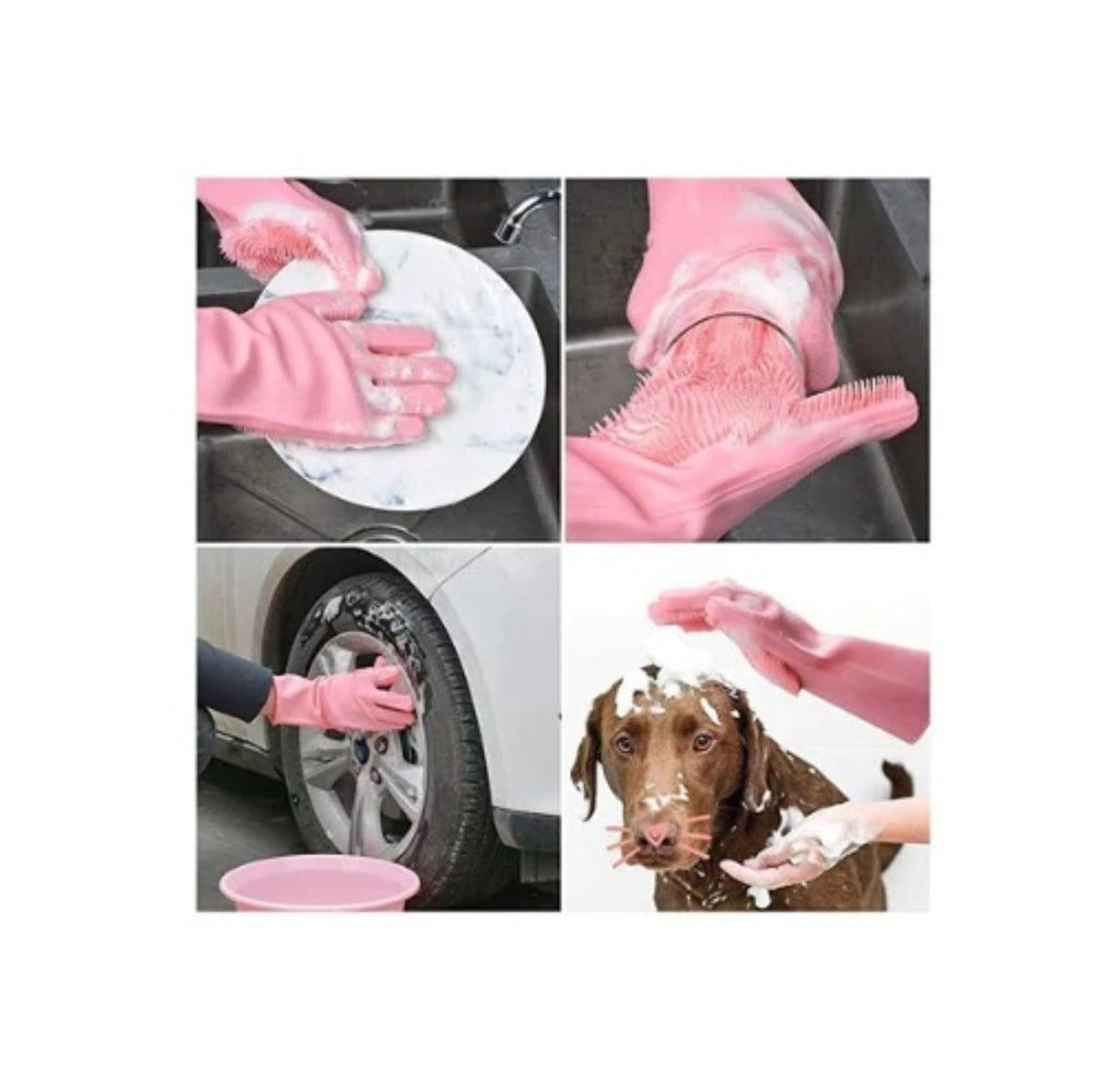 Silicone Scrubbing Cleaning Gloves | Reusable Dish Washing Gloves for Kitchen, Bathroom & Car Cleaning