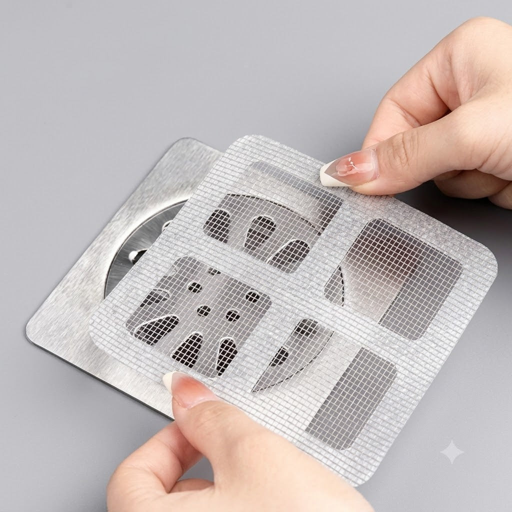 Self-Adhesive Drain Filter Mesh – Hair Catcher for Kitchen Sink & Bathroom | Pack of 10