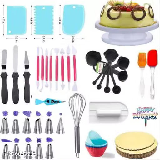 52-Piece Cake Decorating Kit with Rotating Turntable, Piping Bags & Icing Nozzles