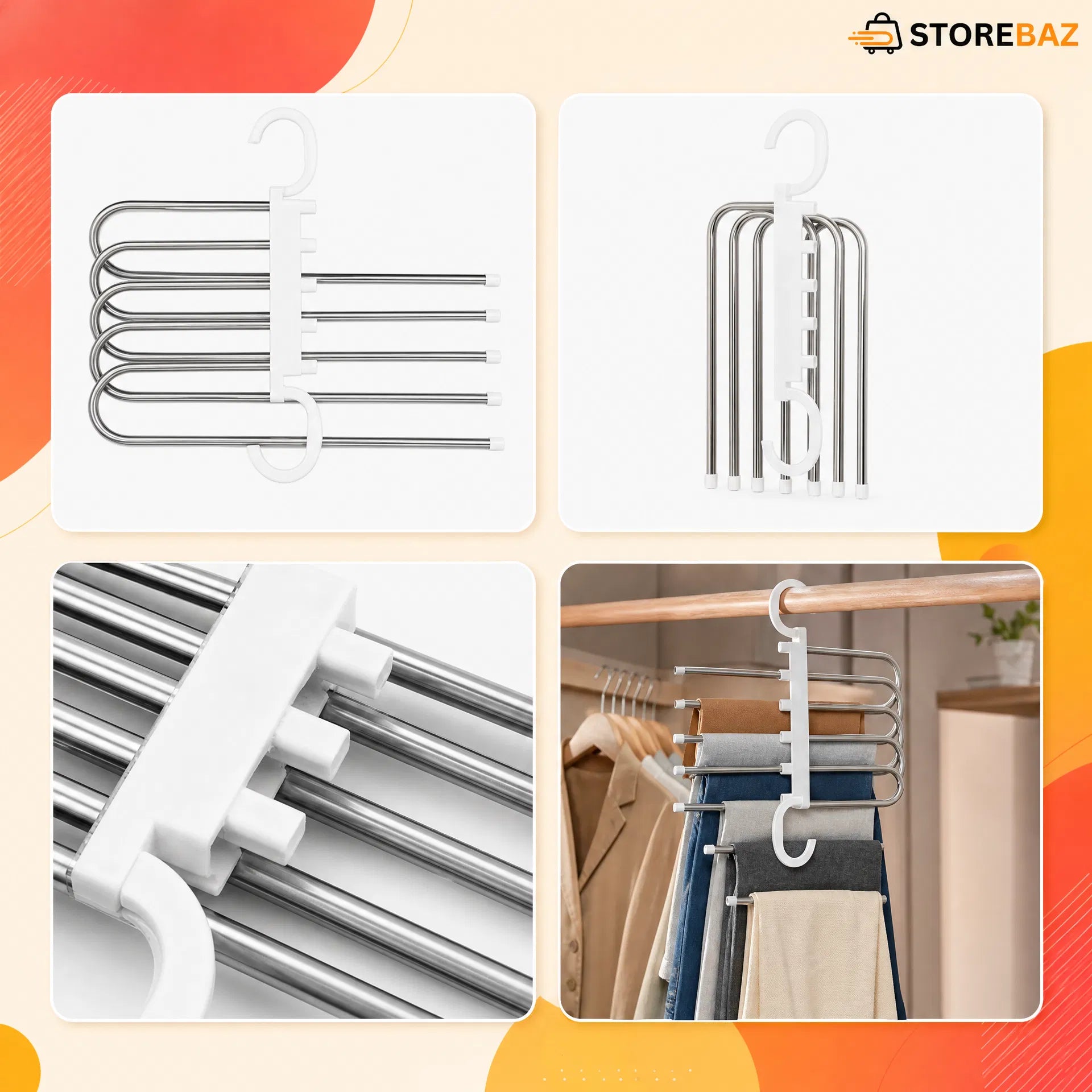 5-in-1 Trouser Hanger Organizer | Adjustable Stainless Steel Space-Saving Pants Hanger