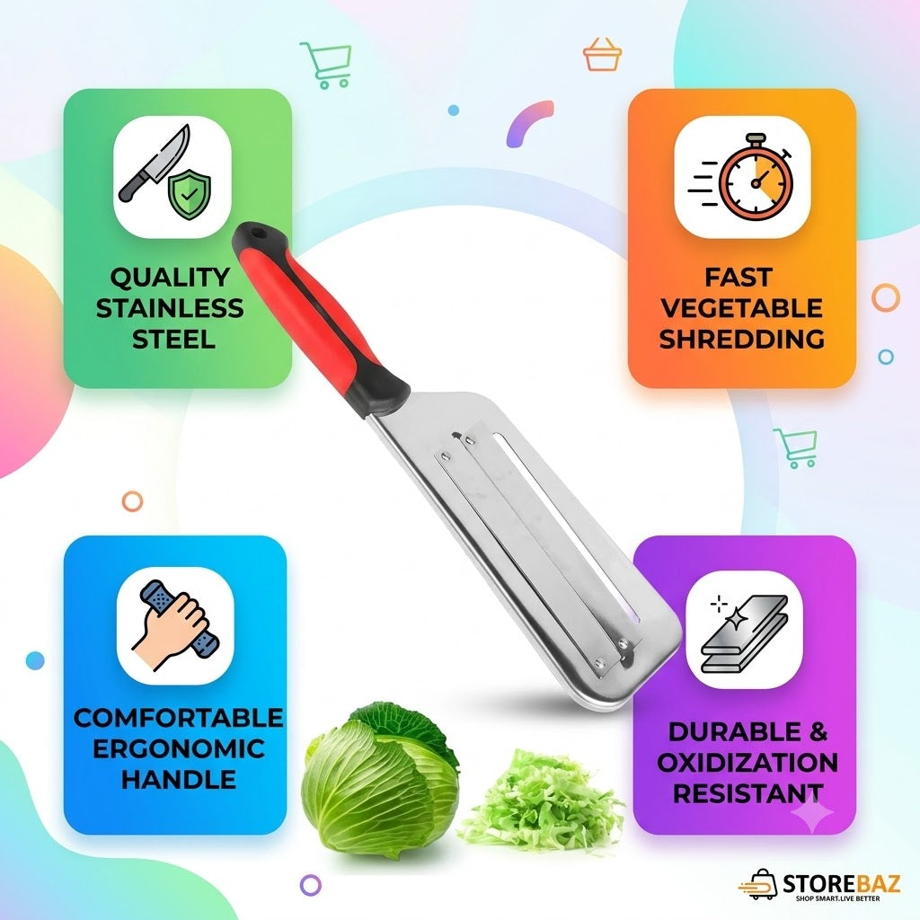 Stainless Steel Vegetable Slicer & Cabbage Shredder – Handheld Mandoline Cutter