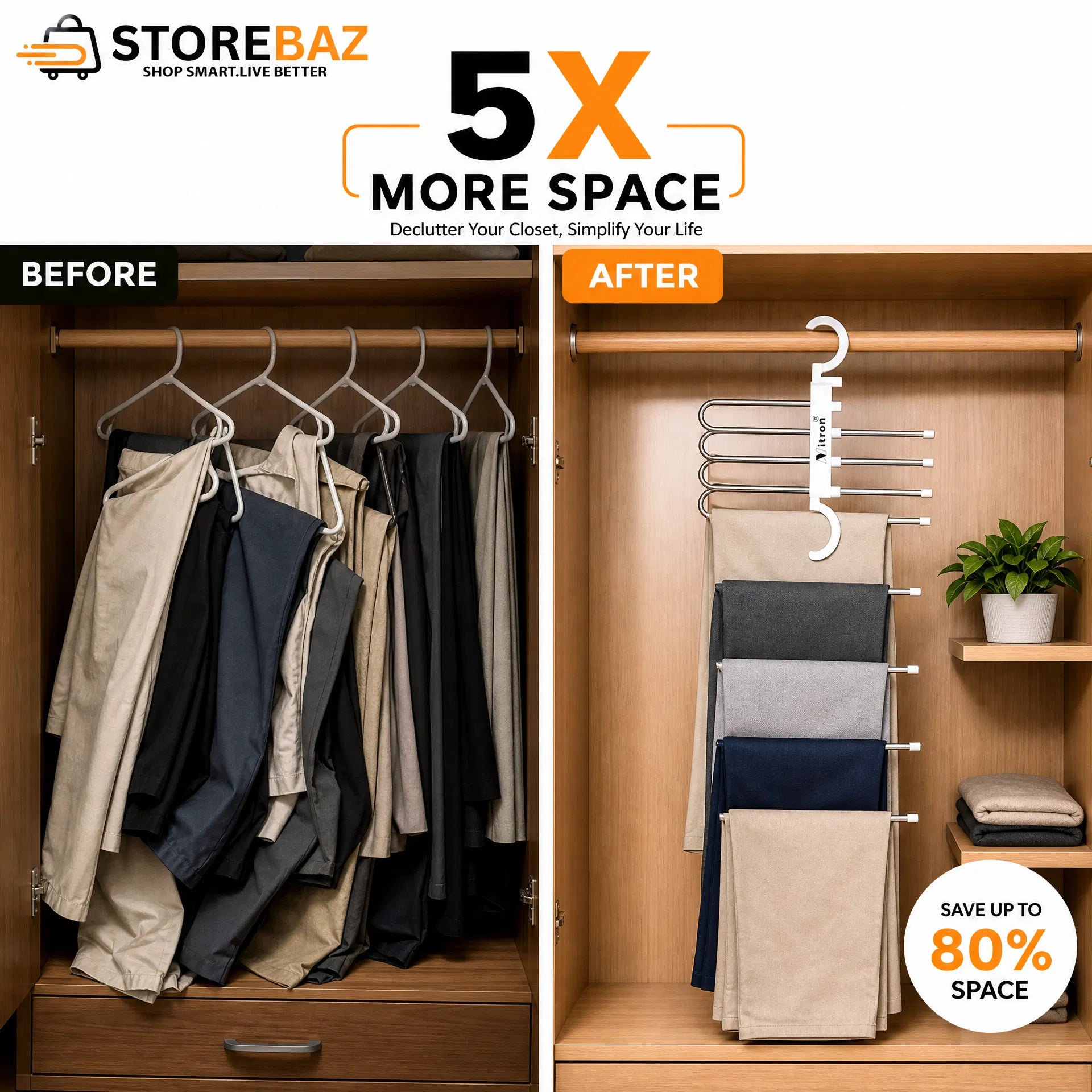 5-in-1 Trouser Hanger Organizer | Adjustable Stainless Steel Space-Saving Pants Hanger