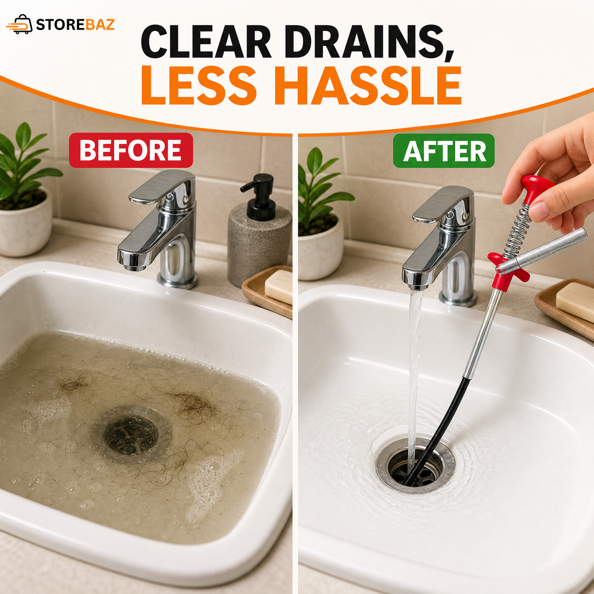 Stainless Steel Drain Cleaning Spring Stick – Hair Catcher & Pipe Clog Remover