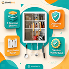 Wall Mounted Storage Cabinet with Transparent Double Door & Utility Hooks | Kitchen & Bathroom Organizer