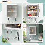 Wall Mounted Storage Cabinet with Transparent Double Door & Utility Hooks | Kitchen & Bathroom Organizer