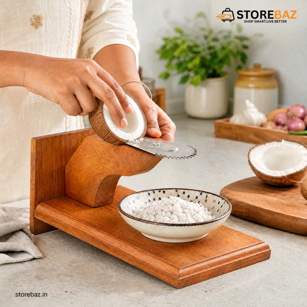 Wooden Tabletop Coconut Scraper (Chirava) – Traditional Kitchen Grater