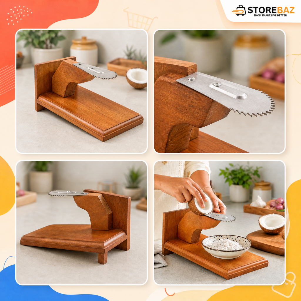 Wooden Tabletop Coconut Scraper (Chirava) – Traditional Kitchen Grater