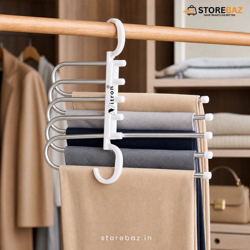 5-in-1 Trouser Hanger Organizer | Adjustable Stainless Steel Space-Saving Pants Hanger